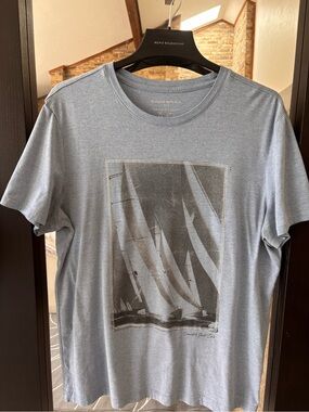 Banana Republic Mens Graphic T-Shirt Size XL Nautical Sailboat Morning Mist Blue